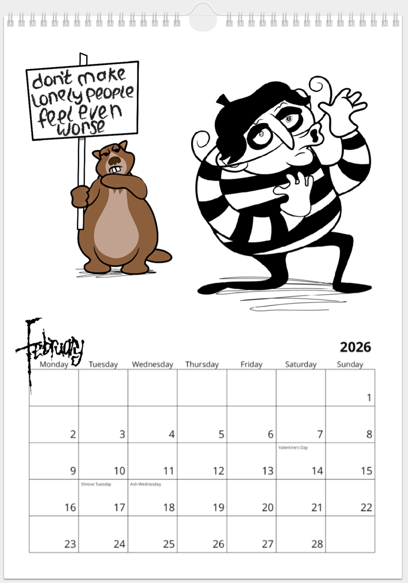 Marmot kneels and blows kisses in an exaggerated gesture of romance; Marmot looks perplexed and holds a placard which reads: 'don't make lonely people feel even worse'