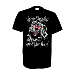 A spray paint-looking cartoon Santa with red, dripping eyes