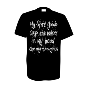 Text only: 'My spirit guide says the voices in my head are my thoughts'